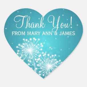 Elegant Thank you Summer Sparkle Turquoise Heart Sticker