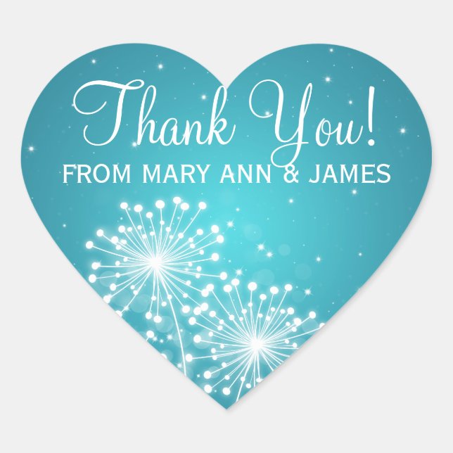 Elegant  Thank you Summer Sparkle Turquoise Heart Sticker (Front)