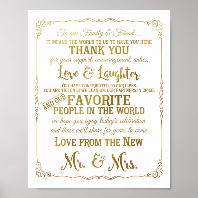 elegant Thank You table wedding signs gold (Front)
