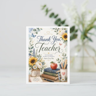 Elegant Thank You Teacher Watercolor Florals Card