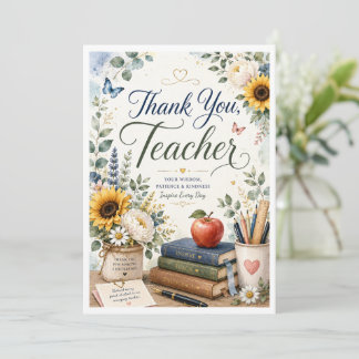 Elegant Thank You Teacher Watercolor Florals Card