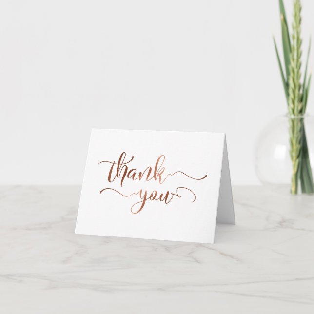 Elegant Thank You w/ Faux Copper Foil Script Card (Front)