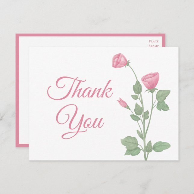 Elegant Thank You Watercolor Spring Pink Floral  Postcard (Front/Back)