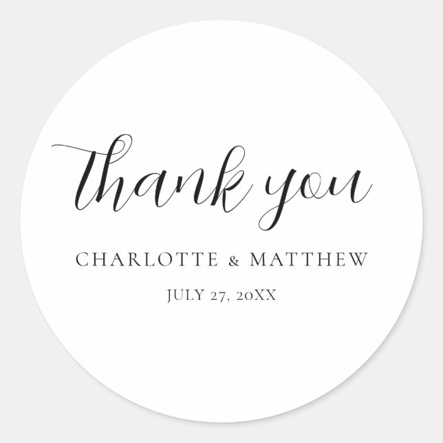 Elegant Thank You Wedding Classic Round Sticker (Front)