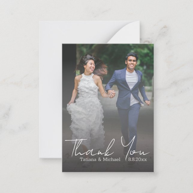 elegant thank you, wedding faded photo  card (Front)
