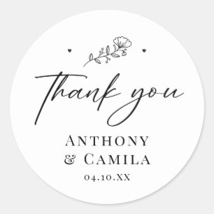 Elegant Thank You Wedding Favour Classic Round Sticker