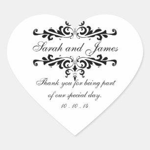Elegant Thank You Wedding Favour Stickers Heart
