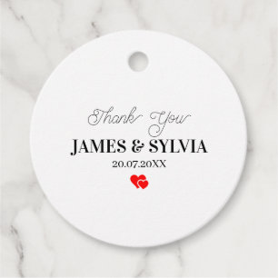 Elegant Thank You Wedding Favour Tag with Red Hear