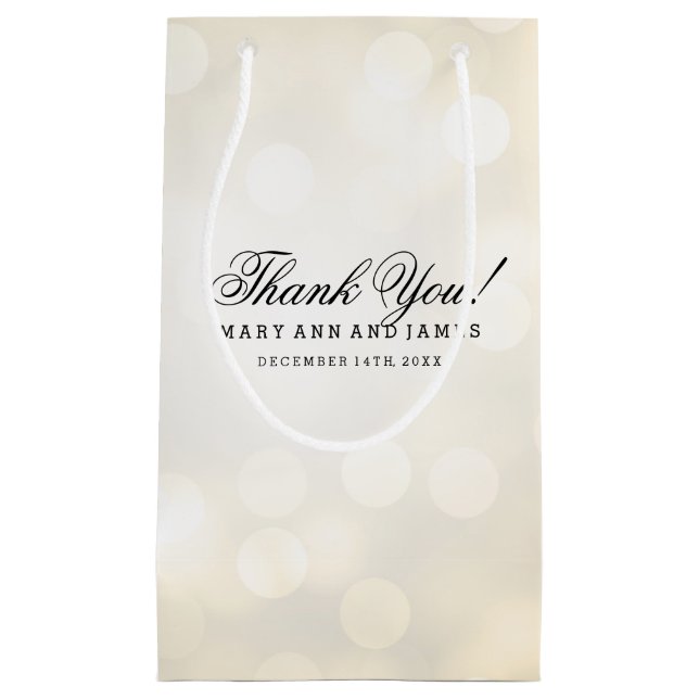 Elegant Thank You Wedding Gold Glitter Lights Small Gift Bag (Front)