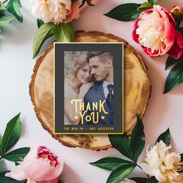 Elegant Thank You Wedding Heart | Photo Overlay Foil Holiday Postcard (Creator Uploaded)
