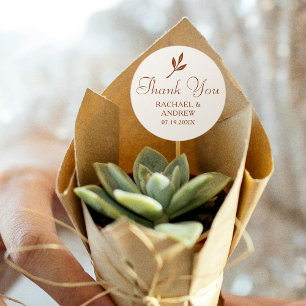 Elegant Thank You Wedding Laurel Burnt Orange Classic Round Sticker