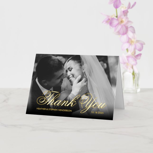 Elegant Thank You Wedding Photo Foil Greeting Card (Orchid)