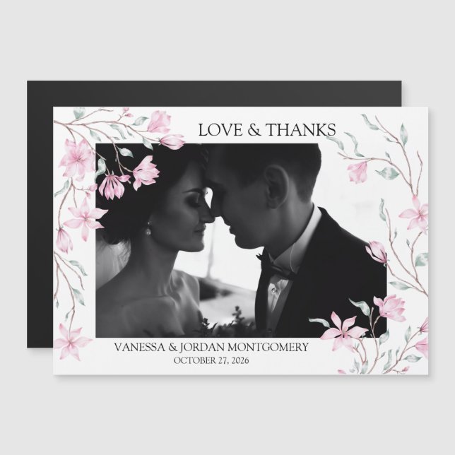 Elegant Thank You Wedding Photo Magnolia Frame  (Front/Back)