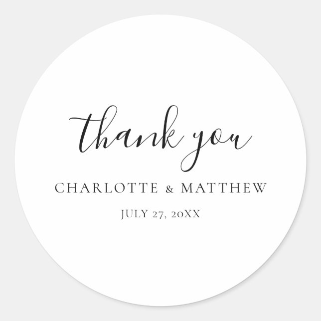 Elegant Thank You Wedding Round Sticker (Front)