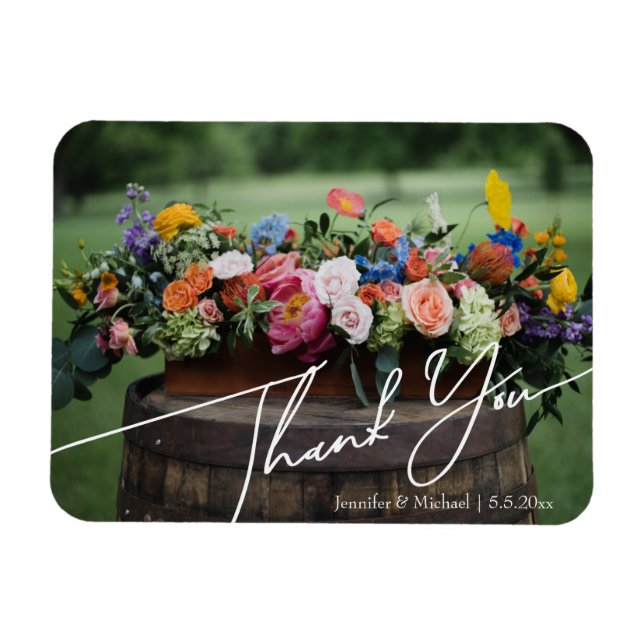 elegant thank you white handwriting wedding photo magnet (Horizontal)