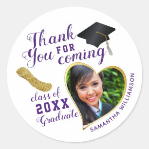 Elegant Thank You White Purple 2025 Graduation Classic Round Sticker
