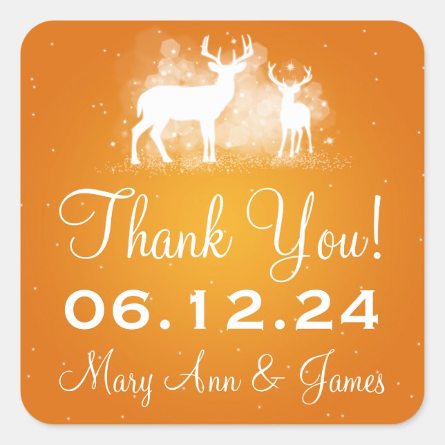 Elegant Thank you Winter Deer Sparkle Orange Square Sticker (Front)