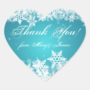Elegant  Thank you  Winter Snowflakes Blue Heart Sticker