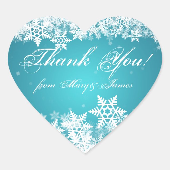Elegant  Thank you  Winter Snowflakes Blue Heart Sticker (Front)