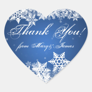 Elegant Thank you Winter Snowflakes Blue Sapphire Heart Sticker