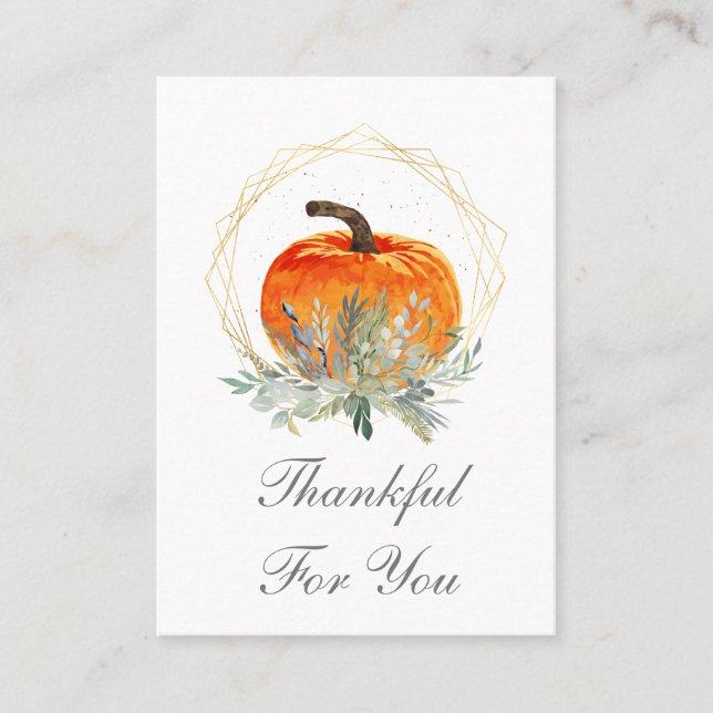 Elegant Thankful for You Pumpkin Thanksgiving Place Card (Front)
