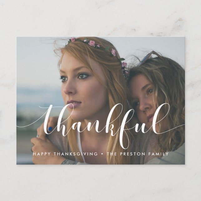 Elegant Thankful Thanksgiving family photo Postcard (Front)