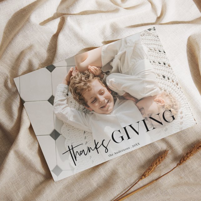 Elegant “Thanks Giving” Family Photo | Custom  Postcard (Creator Uploaded)