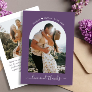 Elegant Thanks Script 2 Photo Mauve Arch Wedding  Thank You Card