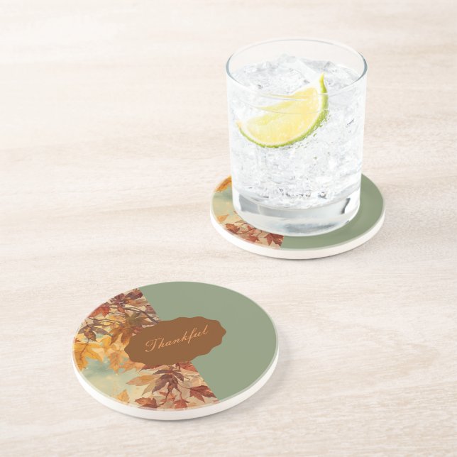 Elegant,Thanksgiving, Autumn Leaves,Rustic Coaster (Side)