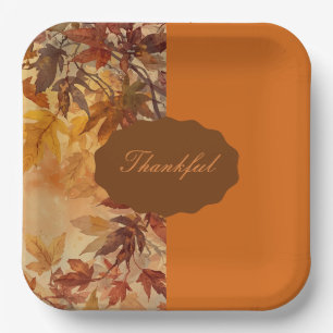 Elegant,Thanksgiving, Autumn Leaves,Rustic Paper Plate