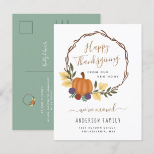 Elegant Thanksgiving Autumn Pumpkin Wreath Moving Announcement Postcard