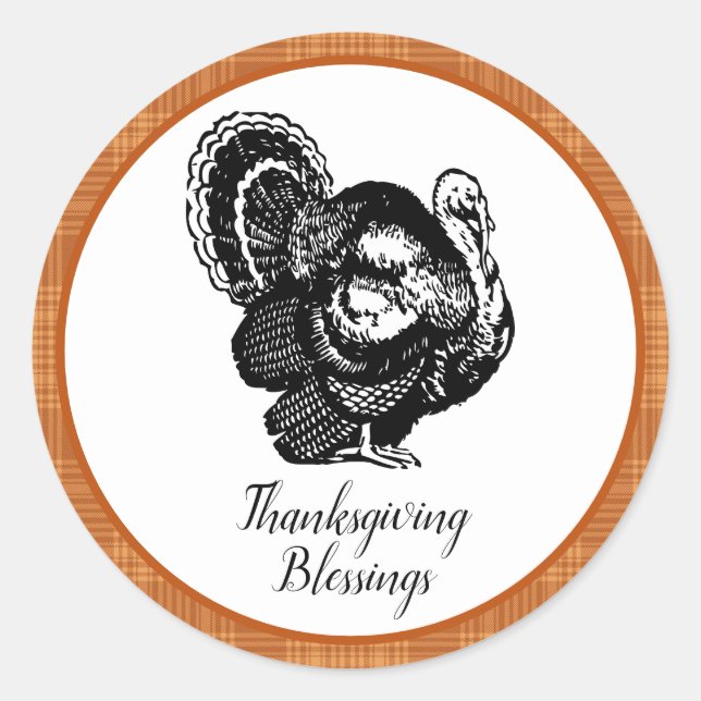 Elegant Thanksgiving Blessings Classic Round Sticker (Front)