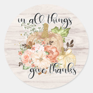 Elegant Thanksgiving Chic Floral Pumpkin Classic Round Sticker