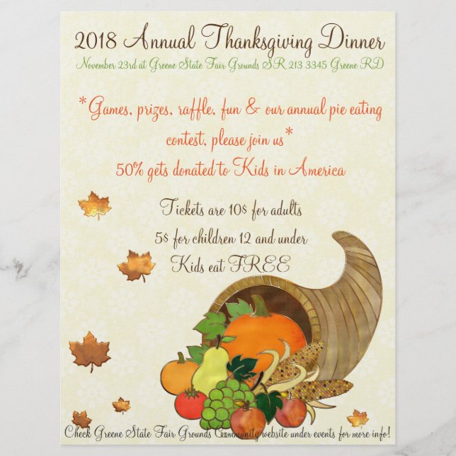 Elegant Thanksgiving COMMUNITY EVENT DINNER RAFFLE Flyer (Front)