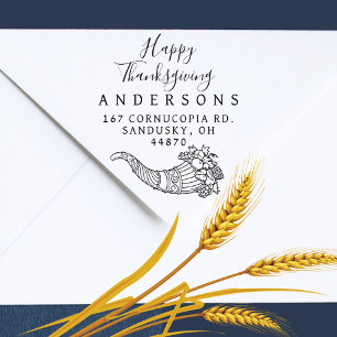 Elegant Thanksgiving Cornucopia Family Address Rubber Stamp