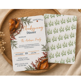 Elegant Thanksgiving Dinner Autumn Leaves  Invitation