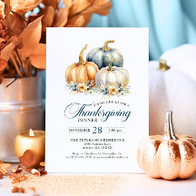 Elegant Thanksgiving Dinner Blue Gold Pumpkins