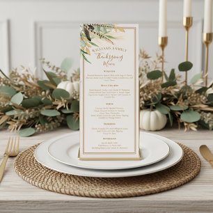 Elegant Thanksgiving Dinner Fall Feather  Menu
