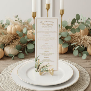 Elegant Thanksgiving Dinner Fall Leaves Feather Menu