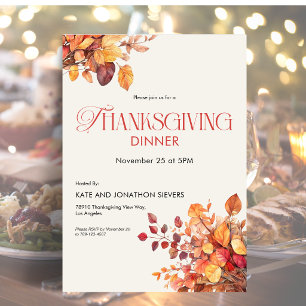 Elegant Thanksgiving Dinner Fall Leaves Invitation