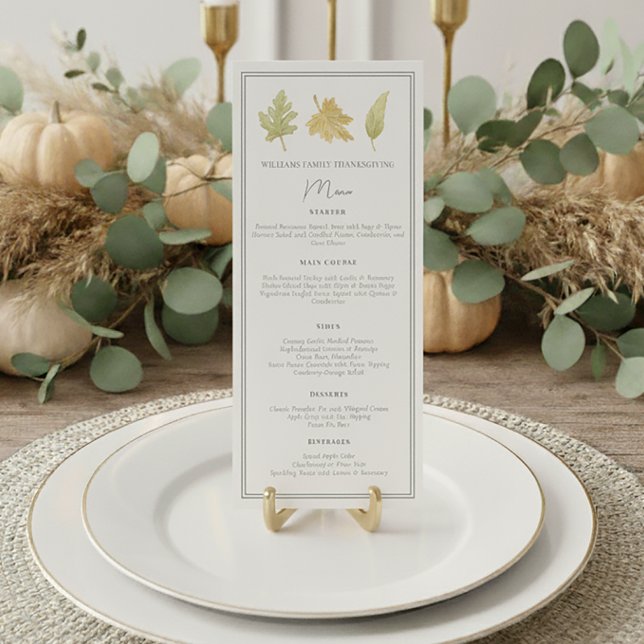 Elegant Thanksgiving Dinner Fall Leaves Menu (Creator Uploaded)
