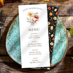 Elegant Thanksgiving Dinner Floral Rustic Fall Menu