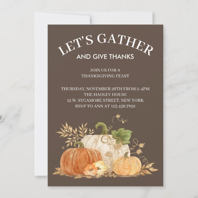 Elegant Thanksgiving Dinner Invitation (Front)