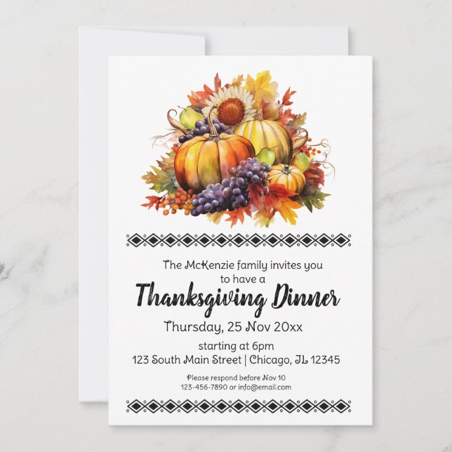 Elegant Thanksgiving Dinner Invitation (Front)