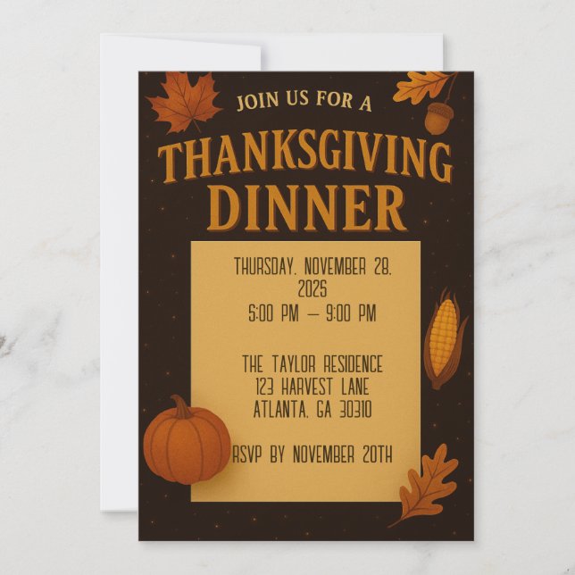 Elegant Thanksgiving Dinner Invitation  (Front)