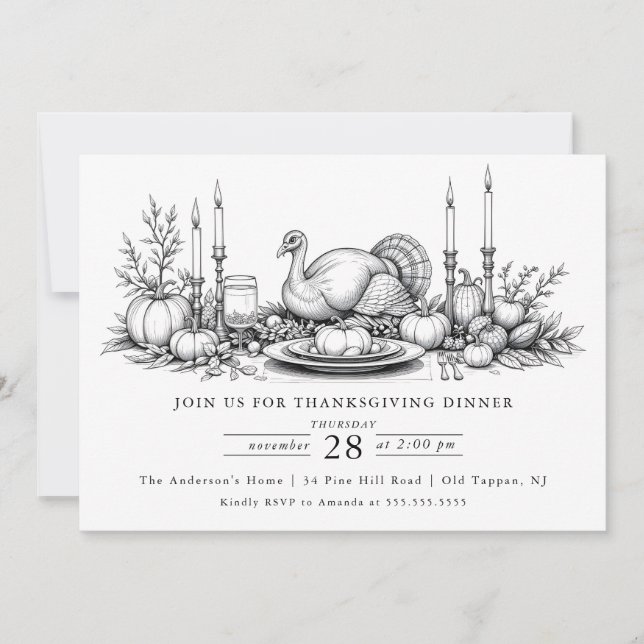 Elegant Thanksgiving Dinner Invitation (Front)