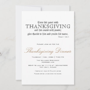 Elegant Thanksgiving Dinner Party Psalm 100:4 Invitation