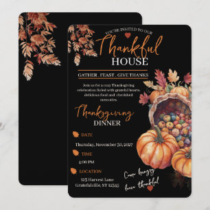 Elegant Thanksgiving Dinner Pumpkin Autumn Leaves  Invitation