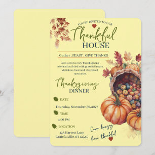 Elegant Thanksgiving Dinner Pumpkin Autumn Leaves  Invitation