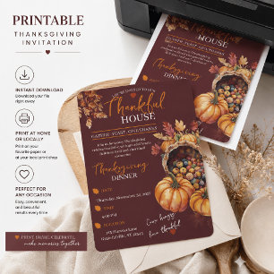 Elegant Thanksgiving Dinner Pumpkin Autumn Leaves Invitation